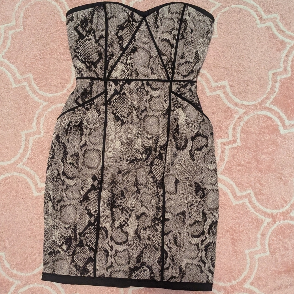 Strapless Snakeskin BCBG Bodycon Dress - Black & Grey Size 0